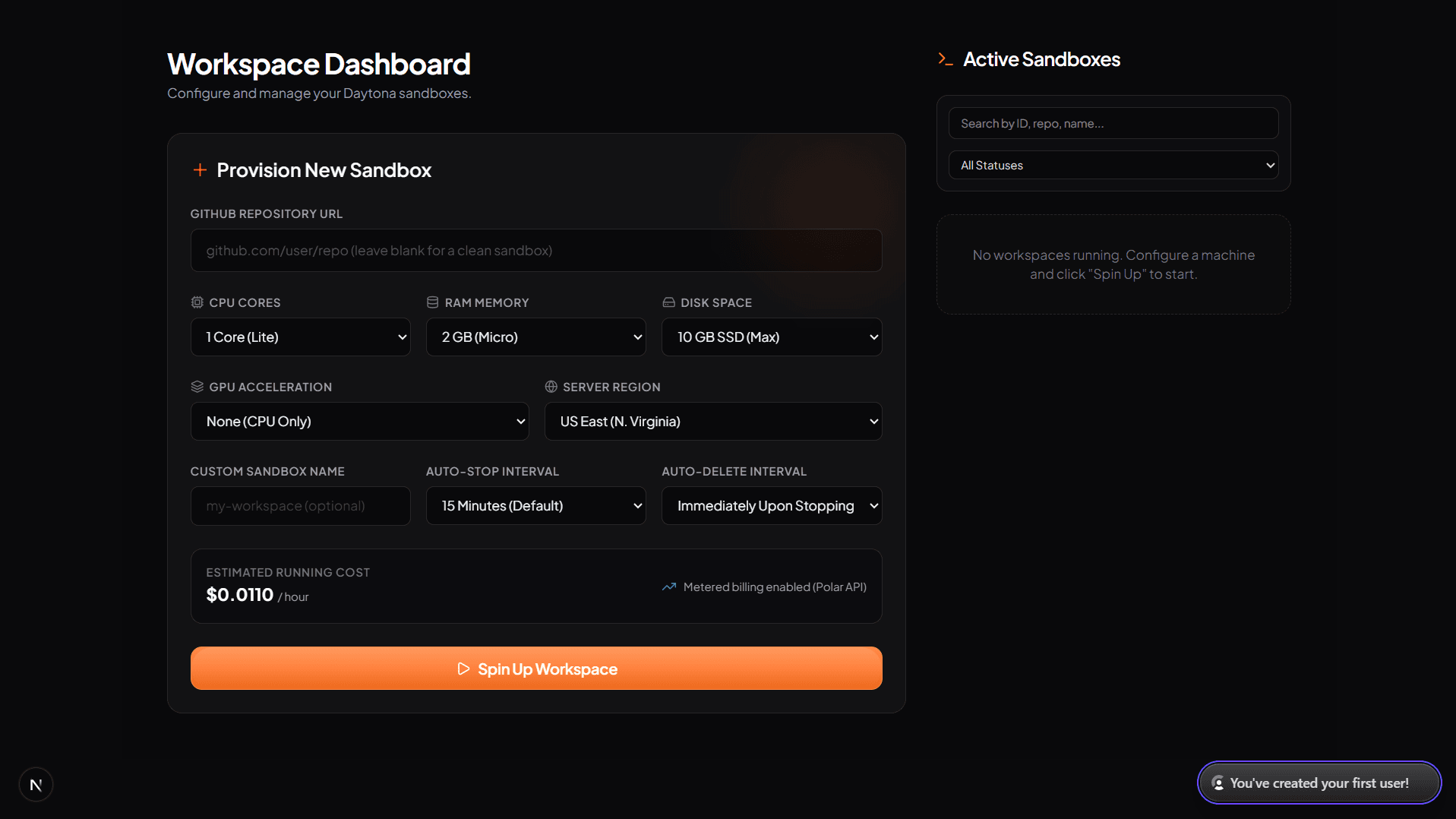 CodeForge Cloud Workspace Dashboard